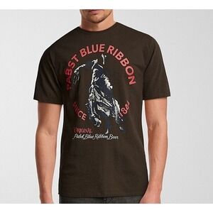 Pabst Blue Ribbon 100% Cotton Crewneck Mens T Shirt‎ Brown Size M